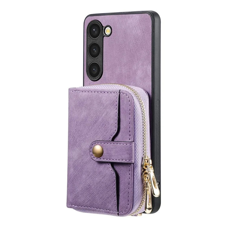 D3 for Samsung Galaxy S23 Zipper Pocket Case Drop Proof Leather+TPU+PC Crossbody Phone Cover