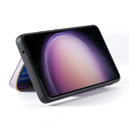 D3 for Samsung Galaxy S23 Zipper Pocket Case Drop Proof Leather+TPU+PC Crossbody Phone Cover