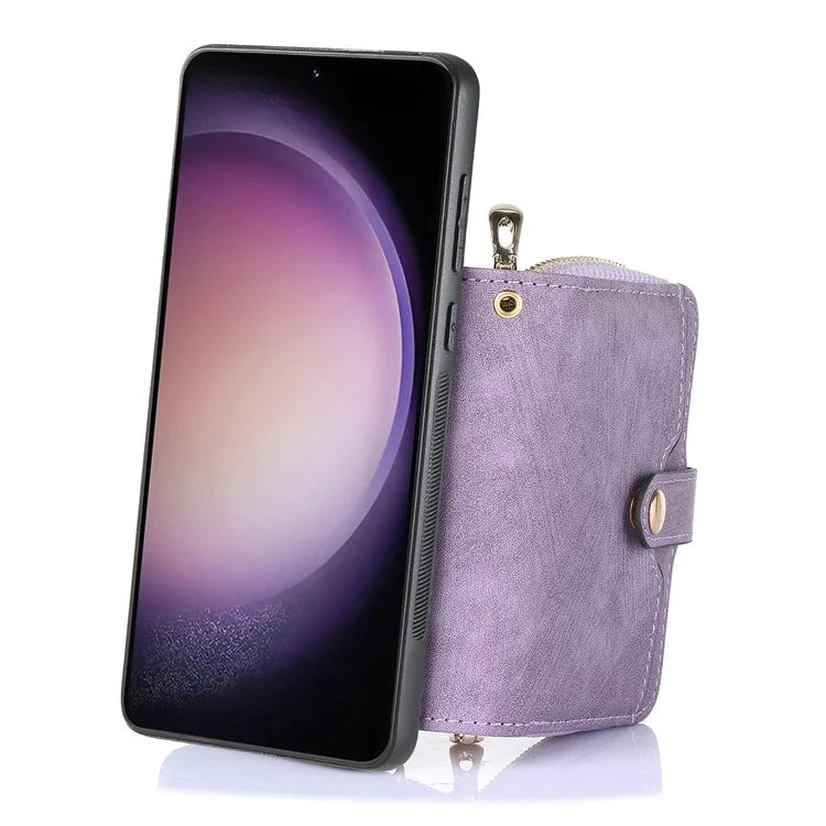D3 for Samsung Galaxy S23 Zipper Pocket Case Drop Proof Leather+TPU+PC Crossbody Phone Cover