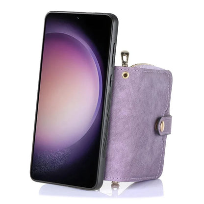 D3 for Samsung Galaxy S23 Zipper Pocket Case Drop Proof Leather+TPU+PC Crossbody Phone Cover