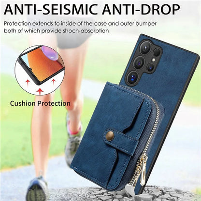 D3 For Samsung Galaxy S24 Ultra Cell Phone Case Card Holder Zipper Wallet Leather+TPU+PC Cover