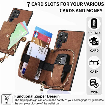 D3 For Samsung Galaxy S24 Ultra Cell Phone Case Card Holder Zipper Wallet Leather+TPU+PC Cover