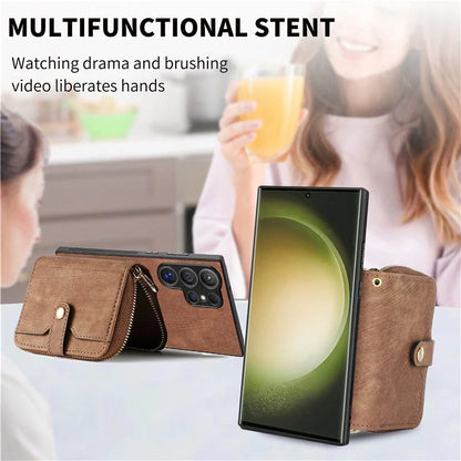D3 For Samsung Galaxy S24 Ultra Cell Phone Case Card Holder Zipper Wallet Leather+TPU+PC Cover