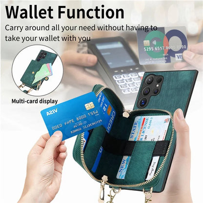 D3 For Samsung Galaxy S24 Ultra Cell Phone Case Card Holder Zipper Wallet Leather+TPU+PC Cover