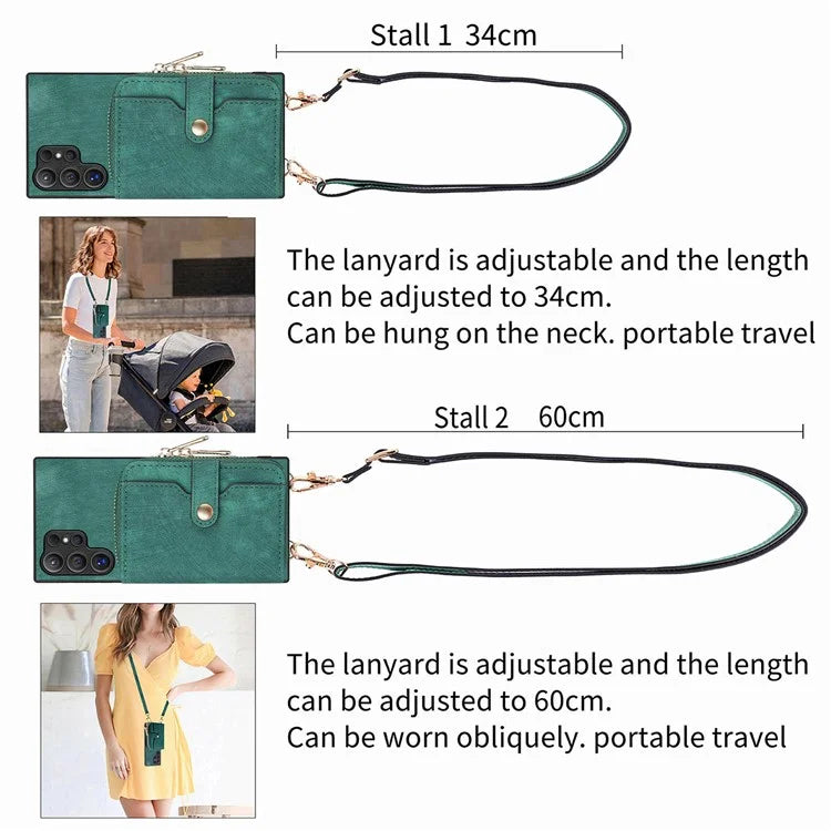 D3 For Samsung Galaxy S24 Ultra Cell Phone Case Card Holder Zipper Wallet Leather+TPU+PC Cover