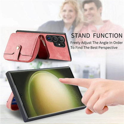D3 For Samsung Galaxy S24 Ultra Cell Phone Case Card Holder Zipper Wallet Leather+TPU+PC Cover