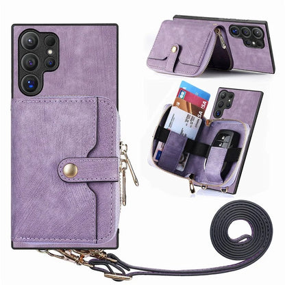 D3 For Samsung Galaxy S24 Ultra Cell Phone Case Card Holder Zipper Wallet Leather+TPU+PC Cover