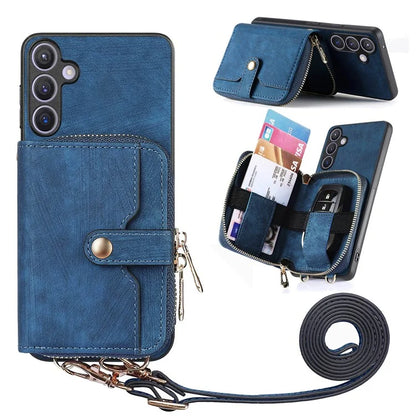D3 Zipper Pocket Wallet Shell for Samsung Galaxy S24+ PU Leather+PC+TPU Phone Case Retro Cover