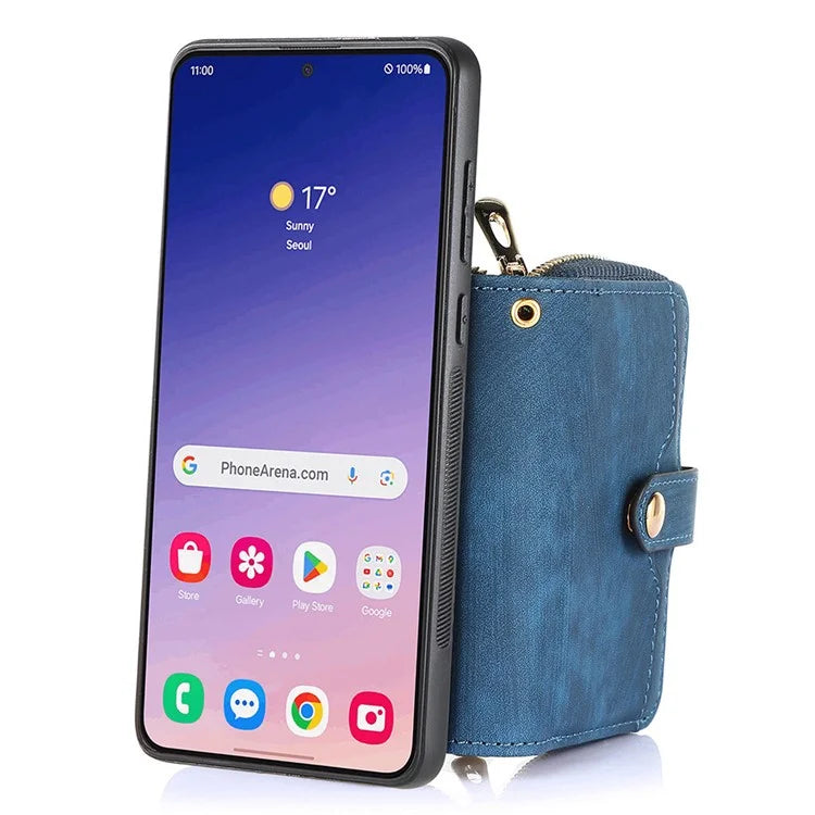 D3 Zipper Pocket Wallet Shell for Samsung Galaxy S24+ PU Leather+PC+TPU Phone Case Retro Cover