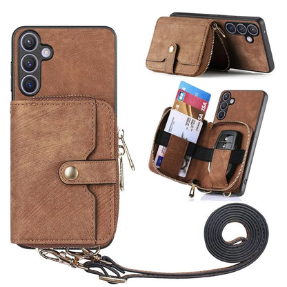 D3 Zipper Pocket Wallet Shell for Samsung Galaxy S24+ PU Leather+PC+TPU Phone Case Retro Cover