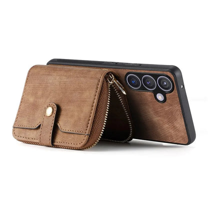 D3 Zipper Pocket Wallet Shell for Samsung Galaxy S24+ PU Leather+PC+TPU Phone Case Retro Cover