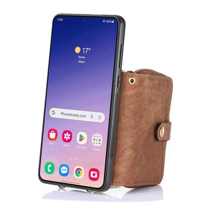D3 Zipper Pocket Wallet Shell for Samsung Galaxy S24+ PU Leather+PC+TPU Phone Case Retro Cover