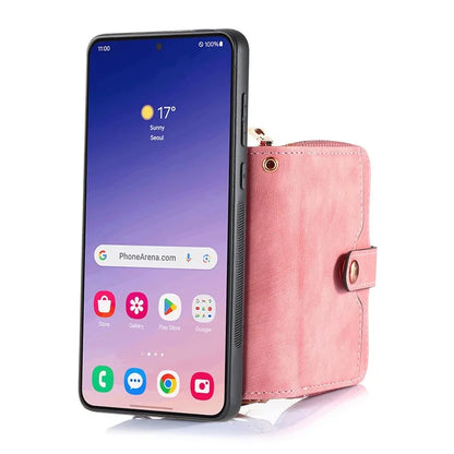 D3 Zipper Pocket Wallet Shell for Samsung Galaxy S24+ PU Leather+PC+TPU Phone Case Retro Cover