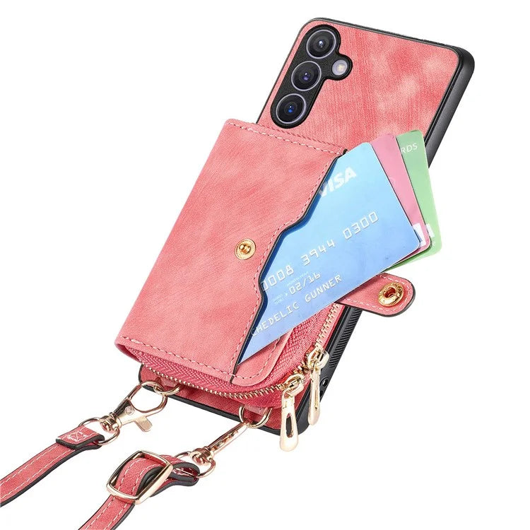D3 Zipper Pocket Wallet Shell for Samsung Galaxy S24+ PU Leather+PC+TPU Phone Case Retro Cover