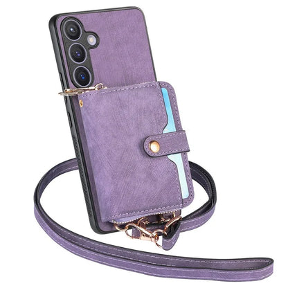D3 Zipper Pocket Wallet Shell for Samsung Galaxy S24+ PU Leather+PC+TPU Phone Case Retro Cover