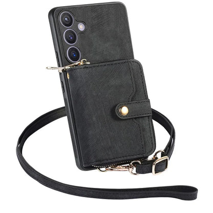 D3 for Samsung Galaxy S24 Zipper Pocket Case Anti-scratch Leather+TPU+PC Crossbody Phone Cover