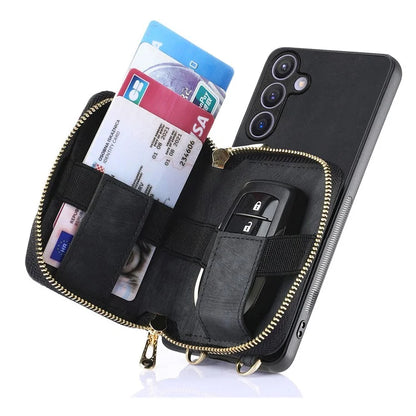D3 for Samsung Galaxy S24 Zipper Pocket Case Anti-scratch Leather+TPU+PC Crossbody Phone Cover