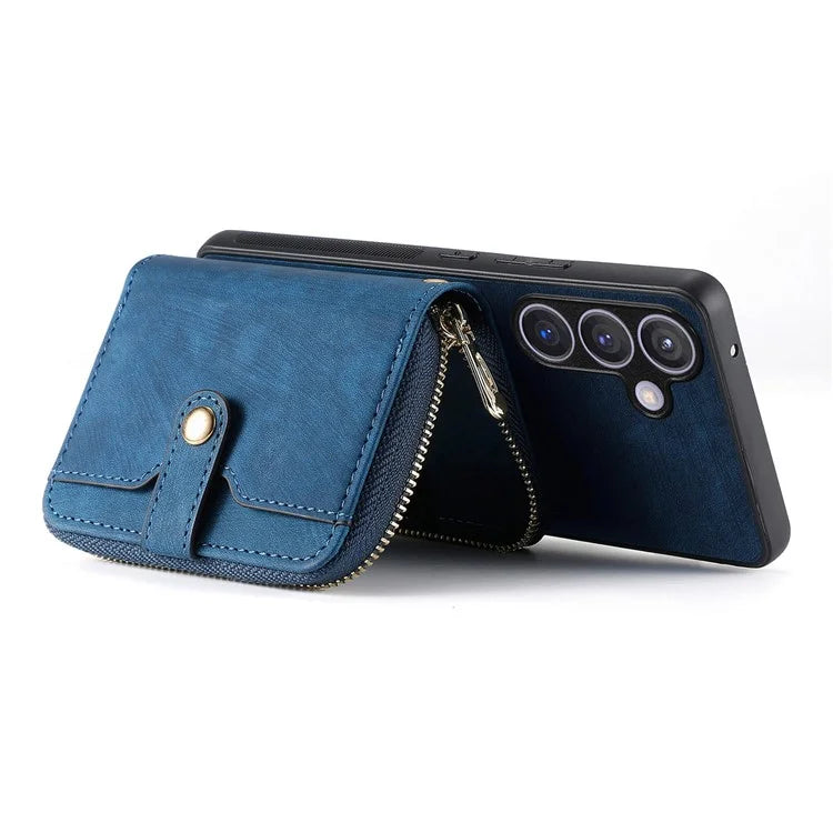 D3 for Samsung Galaxy S24 Zipper Pocket Case Anti-scratch Leather+TPU+PC Crossbody Phone Cover