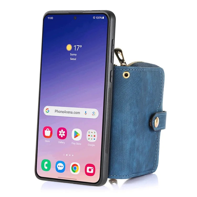 D3 for Samsung Galaxy S24 Zipper Pocket Case Anti-scratch Leather+TPU+PC Crossbody Phone Cover