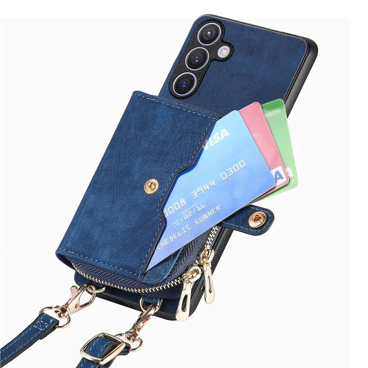 D3 for Samsung Galaxy S24 Zipper Pocket Case Anti-scratch Leather+TPU+PC Crossbody Phone Cover