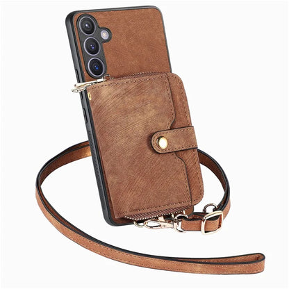 D3 for Samsung Galaxy S24 Zipper Pocket Case Anti-scratch Leather+TPU+PC Crossbody Phone Cover