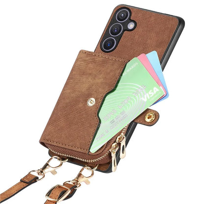 D3 for Samsung Galaxy S24 Zipper Pocket Case Anti-scratch Leather+TPU+PC Crossbody Phone Cover