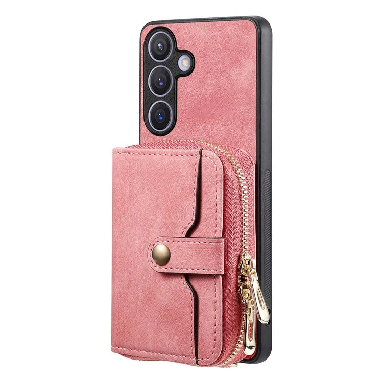 D3 for Samsung Galaxy S24 Zipper Pocket Case Anti-scratch Leather+TPU+PC Crossbody Phone Cover