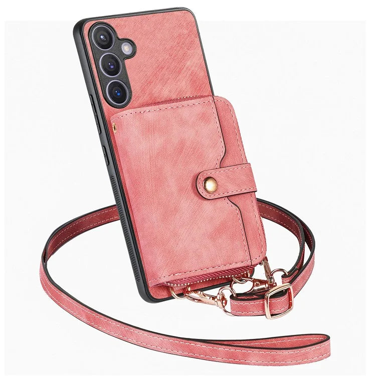 D3 for Samsung Galaxy S24 Zipper Pocket Case Anti-scratch Leather+TPU+PC Crossbody Phone Cover