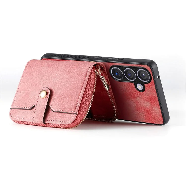 D3 for Samsung Galaxy S24 Zipper Pocket Case Anti-scratch Leather+TPU+PC Crossbody Phone Cover