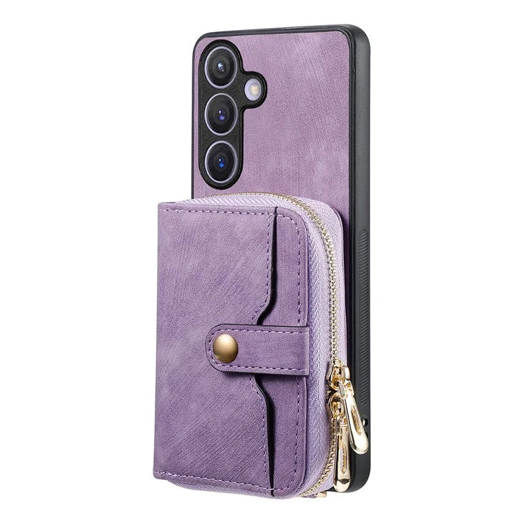 D3 for Samsung Galaxy S24 Zipper Pocket Case Anti-scratch Leather+TPU+PC Crossbody Phone Cover
