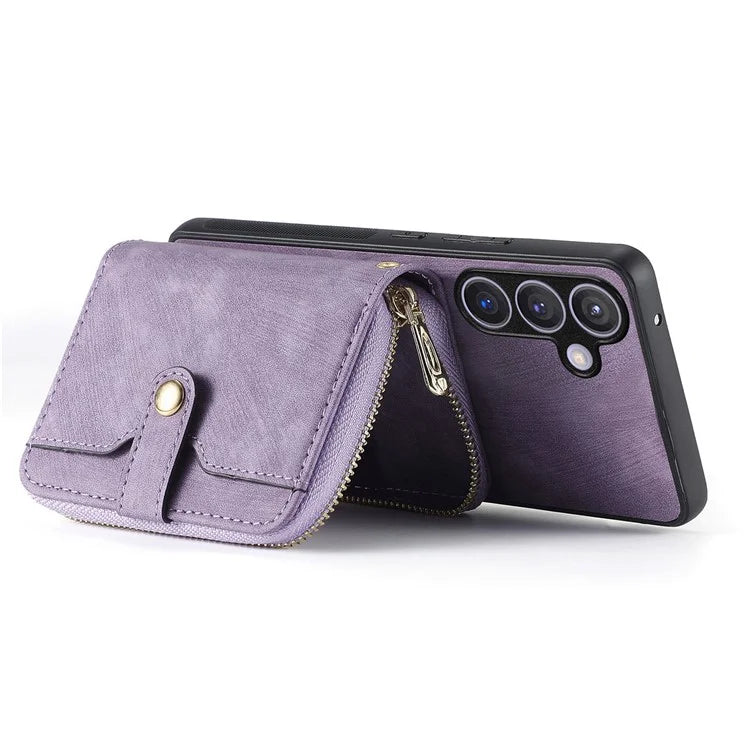 D3 for Samsung Galaxy S24 Zipper Pocket Case Anti-scratch Leather+TPU+PC Crossbody Phone Cover