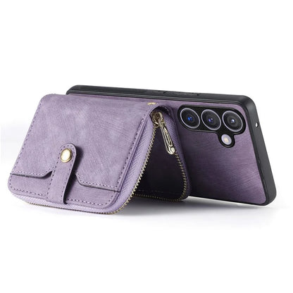 D3 for Samsung Galaxy S24 Zipper Pocket Case Anti-scratch Leather+TPU+PC Crossbody Phone Cover
