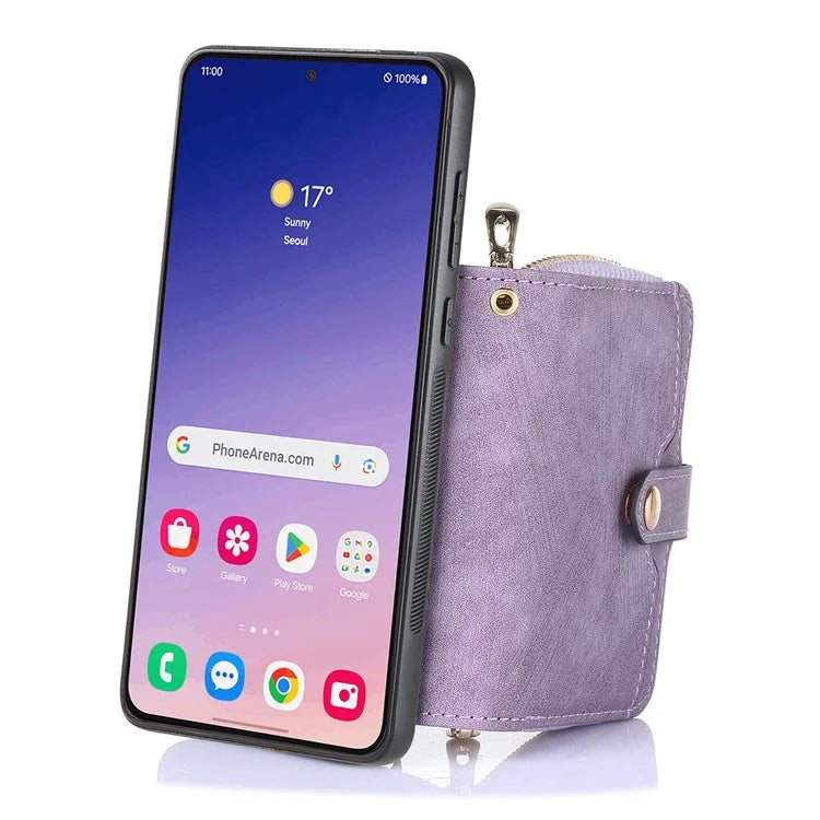 D3 for Samsung Galaxy S24 Zipper Pocket Case Anti-scratch Leather+TPU+PC Crossbody Phone Cover