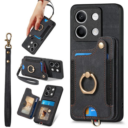 D4 For Xiaomi Redmi Note 13 4G Vintage Phone Case Card Slots Kickstand Cover RFID Blocking