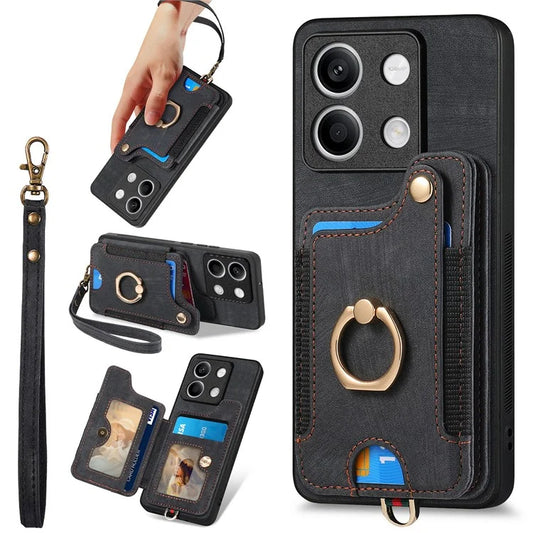 D4 For Xiaomi Redmi Note 13 4G Vintage Phone Case Card Slots Kickstand Cover RFID Blocking