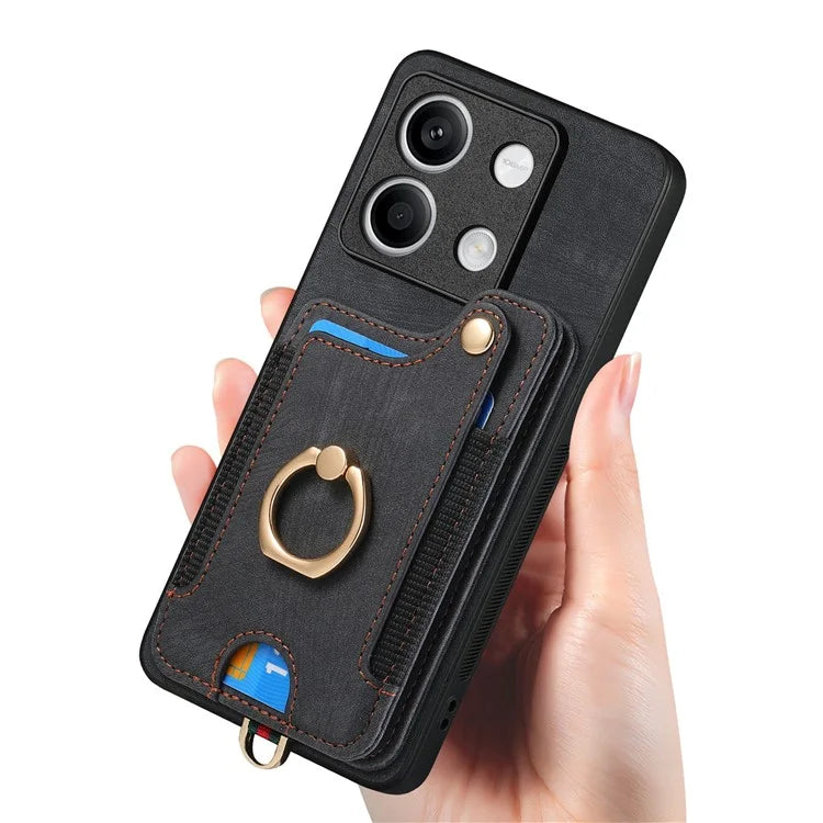 D4 For Xiaomi Redmi Note 13 4G Vintage Phone Case Card Slots Kickstand Cover RFID Blocking