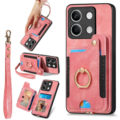 D4 For Xiaomi Redmi Note 13 4G Vintage Phone Case Card Slots Kickstand Cover RFID Blocking