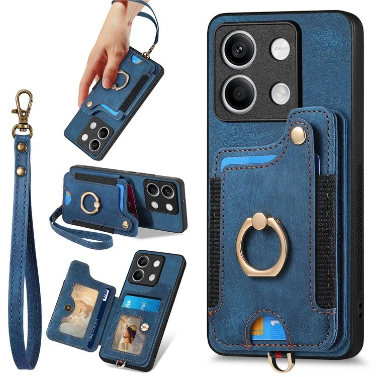 D4 For Xiaomi Redmi Note 13 4G Vintage Phone Case Card Slots Kickstand Cover RFID Blocking