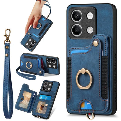D4 For Xiaomi Redmi Note 13 4G Vintage Phone Case Card Slots Kickstand Cover RFID Blocking