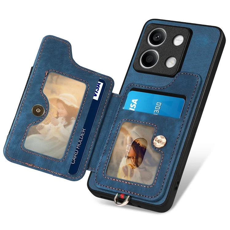 D4 For Xiaomi Redmi Note 13 4G Vintage Phone Case Card Slots Kickstand Cover RFID Blocking