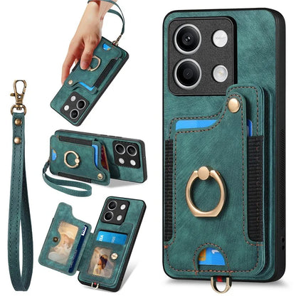 D4 For Xiaomi Redmi Note 13 4G Vintage Phone Case Card Slots Kickstand Cover RFID Blocking
