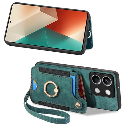 D4 For Xiaomi Redmi Note 13 4G Vintage Phone Case Card Slots Kickstand Cover RFID Blocking
