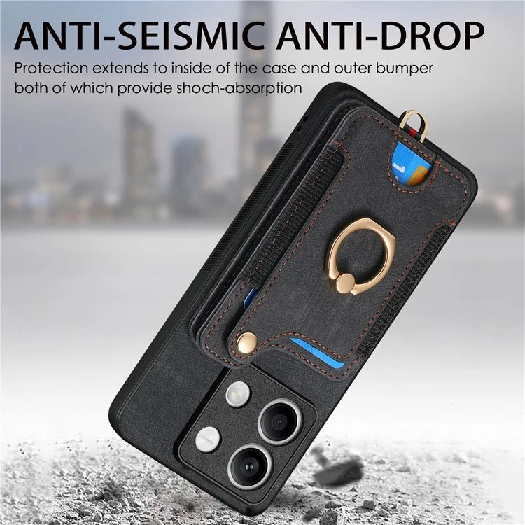 D4 For Xiaomi Redmi Note 13 4G Vintage Phone Case Card Slots Kickstand Cover RFID Blocking