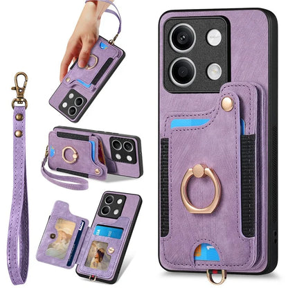 D4 For Xiaomi Redmi Note 13 4G Vintage Phone Case Card Slots Kickstand Cover RFID Blocking