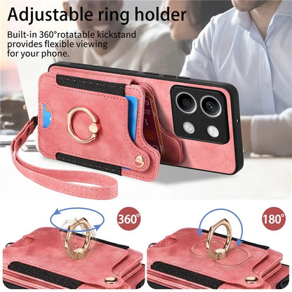 D4 For Xiaomi Redmi Note 13 4G Vintage Phone Case Card Slots Kickstand Cover RFID Blocking