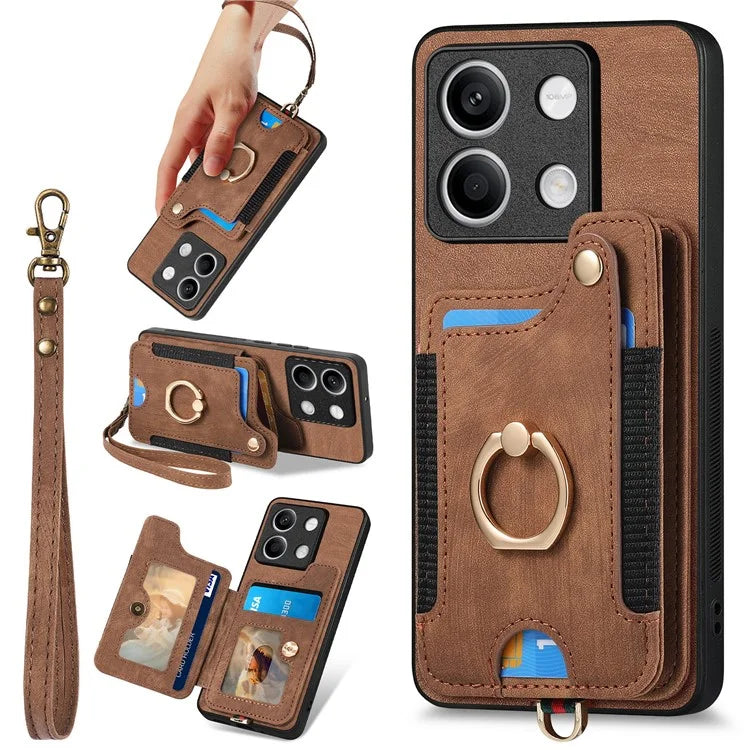 D4 For Xiaomi Redmi Note 13 4G Vintage Phone Case Card Slots Kickstand Cover RFID Blocking