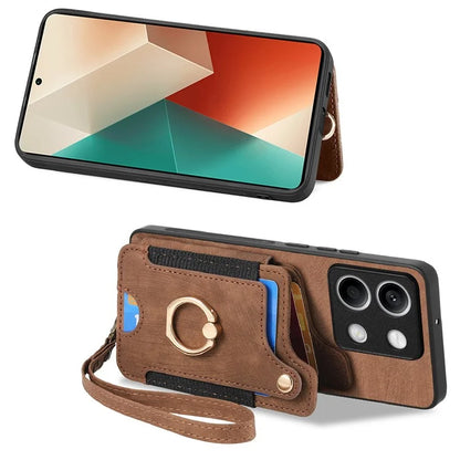 D4 For Xiaomi Redmi Note 13 4G Vintage Phone Case Card Slots Kickstand Cover RFID Blocking