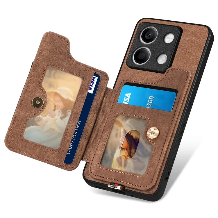 D4 For Xiaomi Redmi Note 13 4G Vintage Phone Case Card Slots Kickstand Cover RFID Blocking
