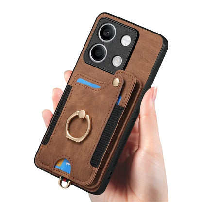 D4 For Xiaomi Redmi Note 13 4G Vintage Phone Case Card Slots Kickstand Cover RFID Blocking