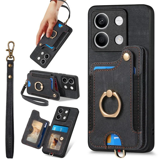 D4 For Xiaomi Redmi Note 13 5G Cell Phone Case Card Slots Vintage Cover RFID Blocking